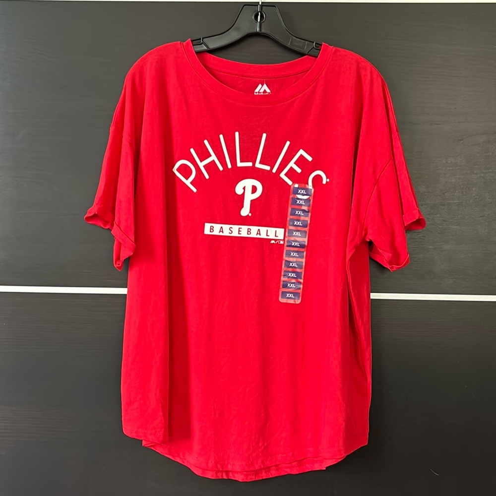 Majestic Women’s Philadelphia Phillies Short Sleeve Tee Shirt in Red - Picture 2 of 14